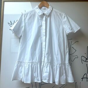 Authentic Co. Shirt / Top. Crisp 100% Cotton w Peplum, Rose Gold brass, Size L.